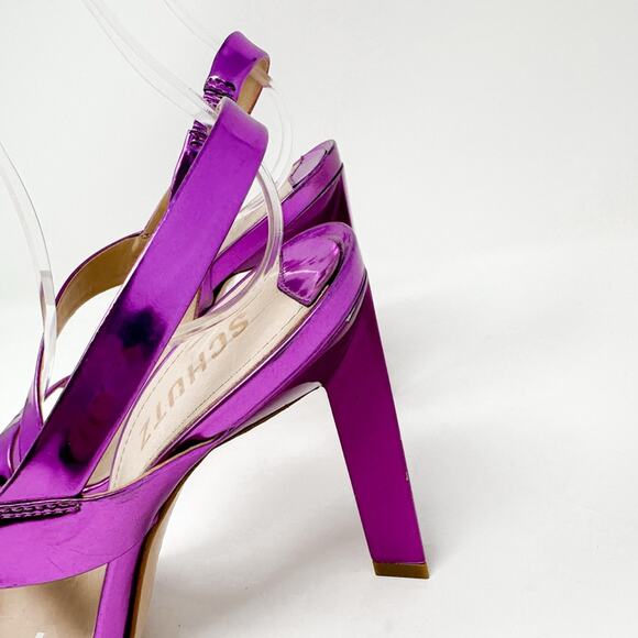 NEW Schutz Fuchsia Kelly Specchio Leather Strappy Sandal Heel Size 7, MSRP $118 - Picture 6 of 12